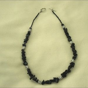 Handmade Black Onyx and Silver Beaded Necklace
